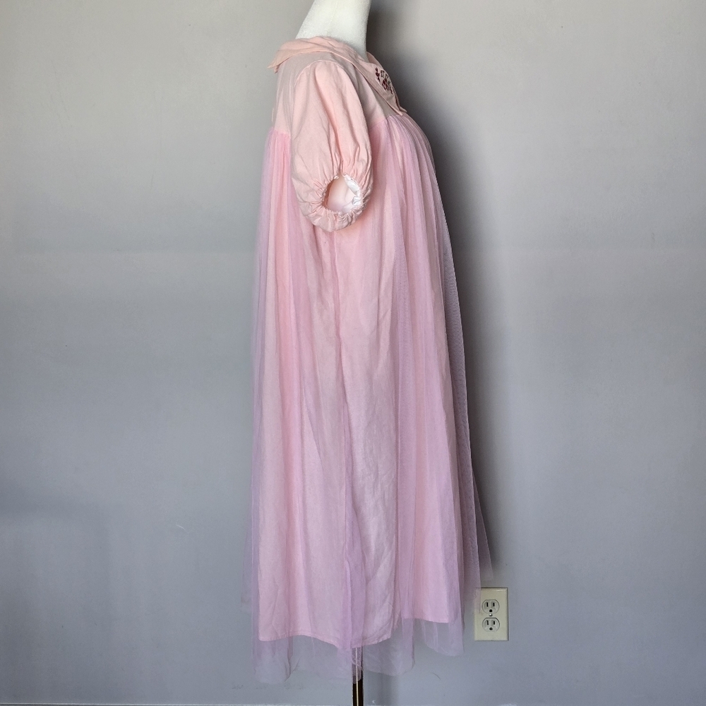 Shabby Chic Babydoll Cottagecore Fairycore Tulle Overlay Midi Loungewear Dress - Picture 4 of 11
